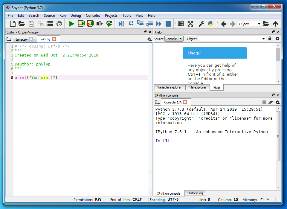 Discover Python and Patterns: Spyder first program